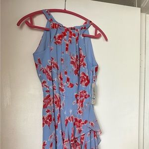 Eliza J blue and red floral halter neck maxi dress NWT Sz 4